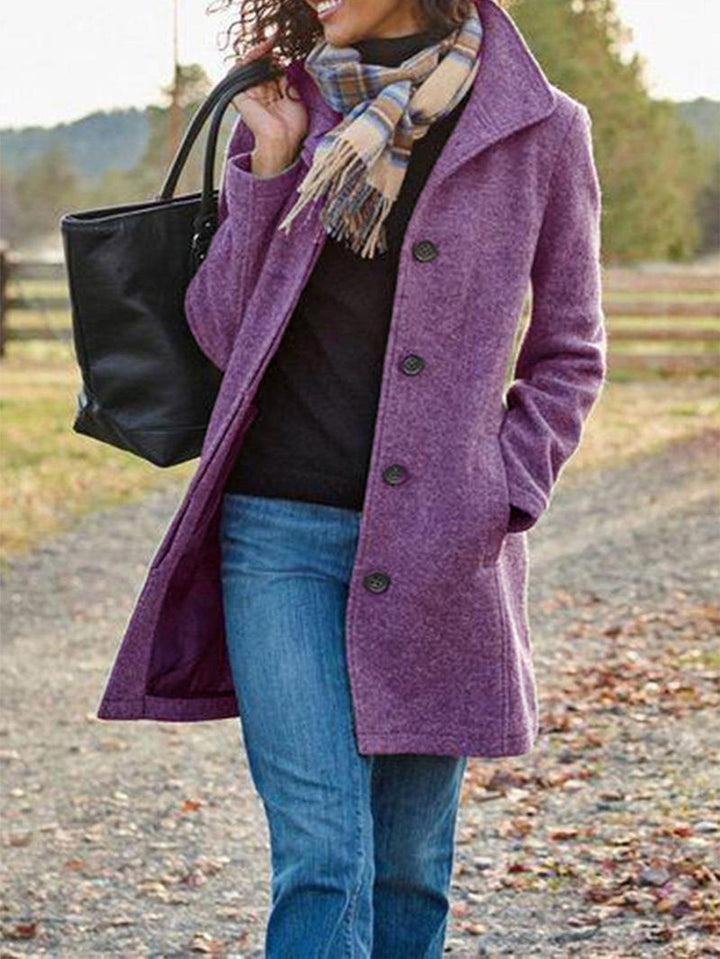 Ladies Elegant and Comfortable Transitional Coat with a High Collar and Practical Pockets Amarae