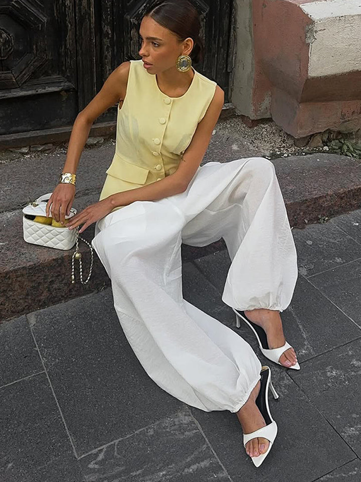 Women Lightweight Balloon Pants with Elastic Waistband, Drawstring & Ruched Ankle Cuff Amarae