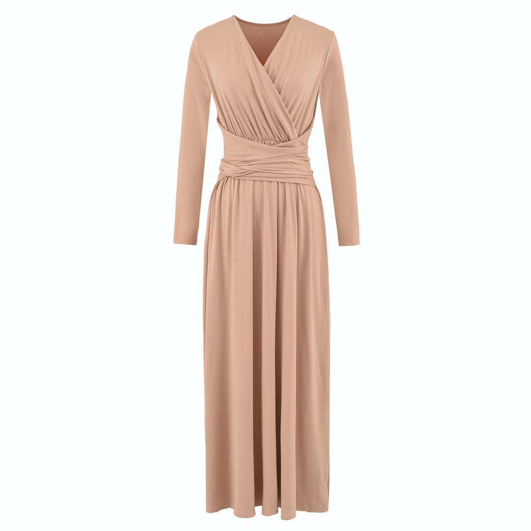 Women's Maxi Wrap Dress with Tailored Wrap Section and Long Sleeves Amarae