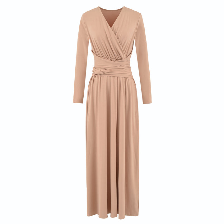 Women's Maxi Wrap Dress with Tailored Wrap Section and Long Sleeves Amarae