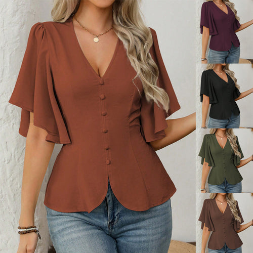 Women's elegant blouse with bell sleeves and button detail Amarae