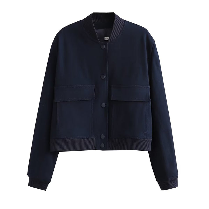 Lune London Women's Cropped Bomber Jacket with Flap Pockets