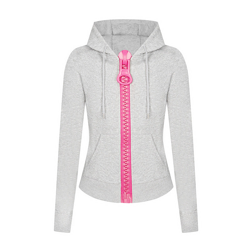 Women’s hooded sweat jacket with distinctive decorative zipper and kangaroo pocket Amarae