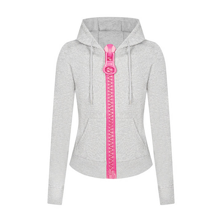 Women’s hooded sweat jacket with distinctive decorative zipper and kangaroo pocket Amarae