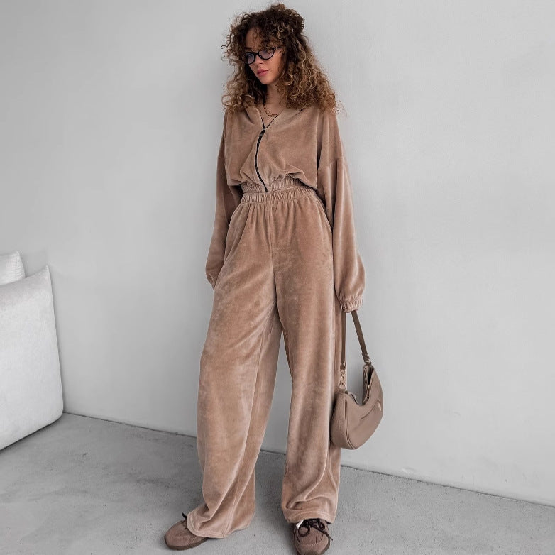 Fleece jumpsuit for women with zipper and elastic waist Lune London