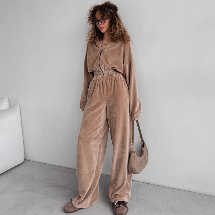 Fleece jumpsuit for women with zipper and elastic waist Lune London