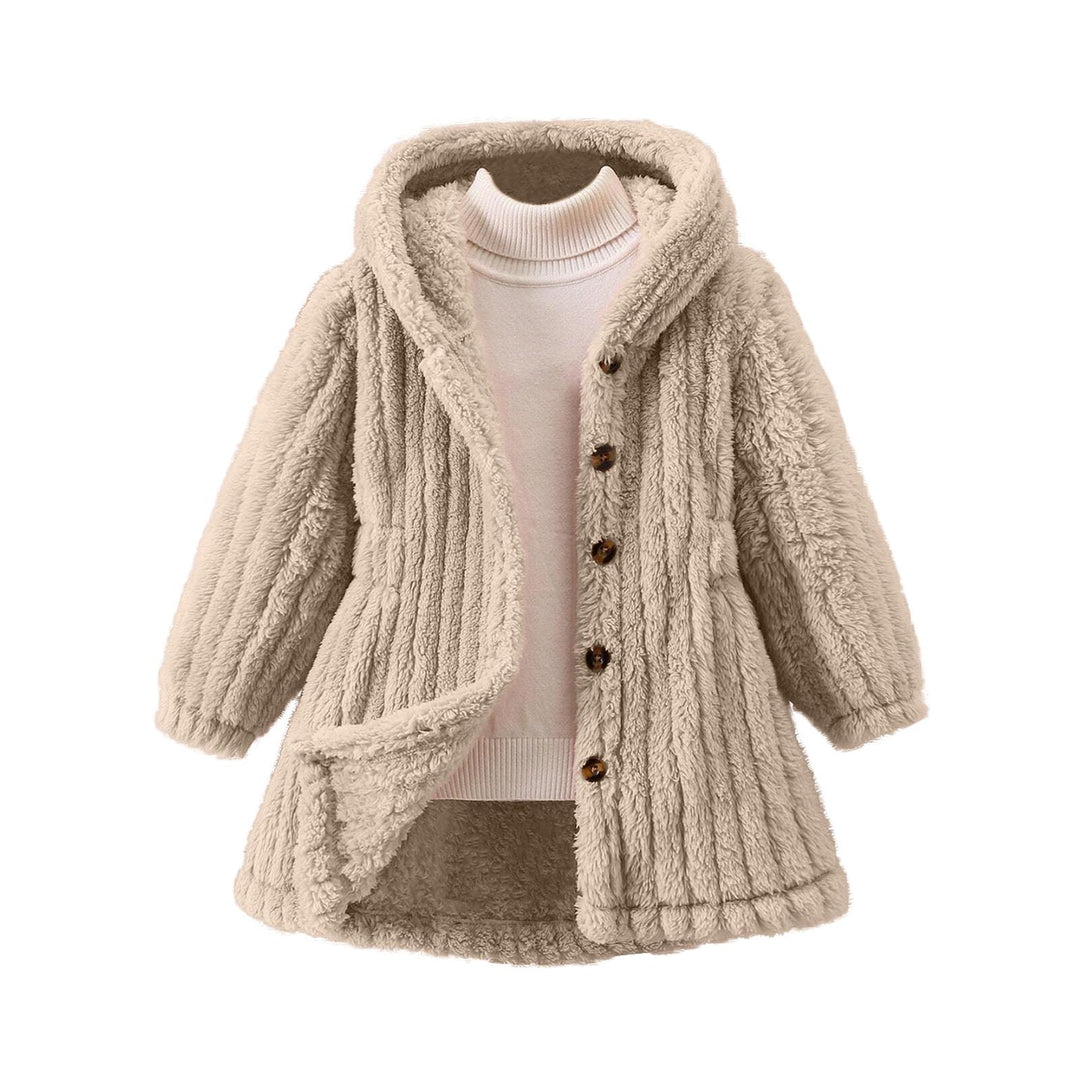 Ladies Cozy Teddy Jacket with Hood and Button Closure Lune London