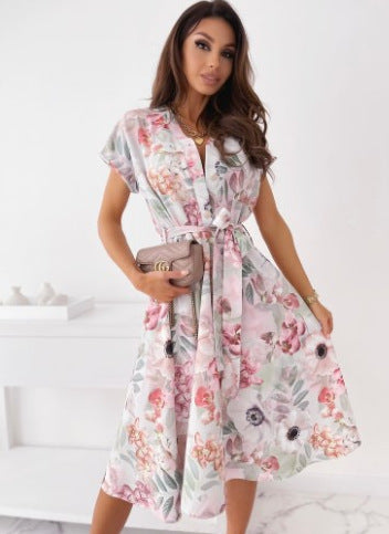 Ladies Elegant Midi Dress with Chic Artistic Patterns and Style