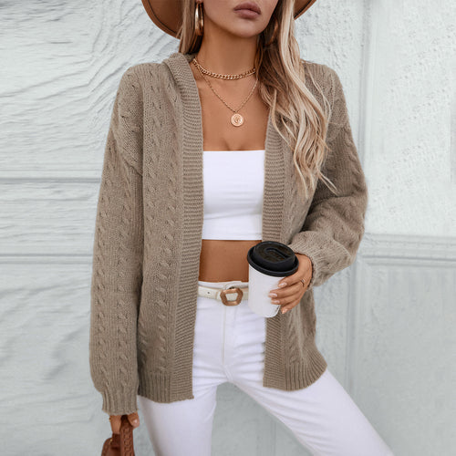 Women's knit jacket with hood and pretty cable knit Amarae