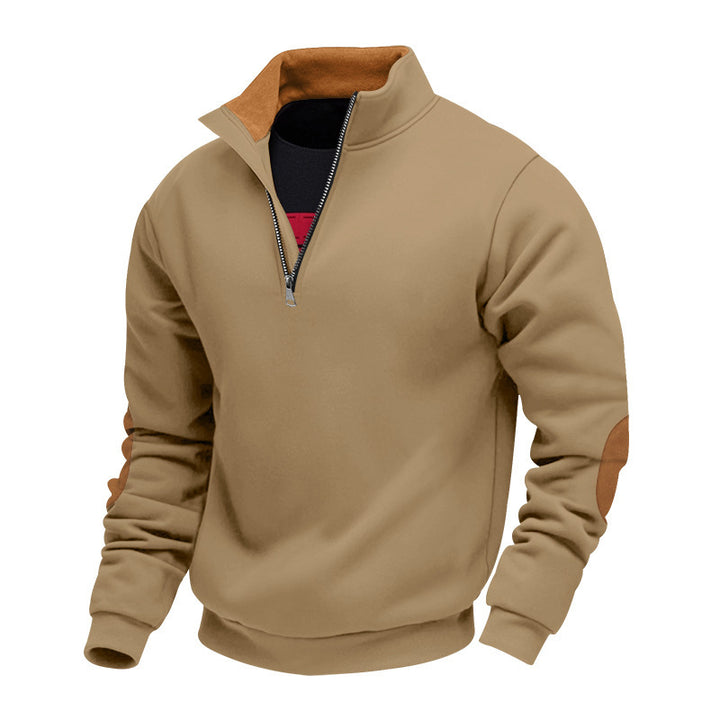 Sporty half-zip sweater for men with faux leather details and elastic edges Lune London