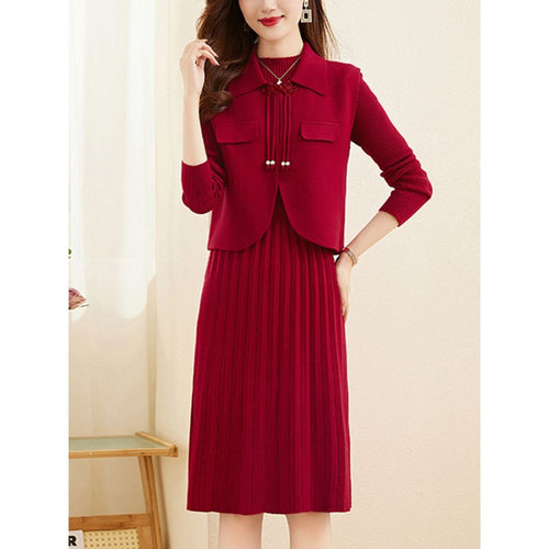 Ladies' knitted dress with combined blazer design and fine ribbed structure Amarae