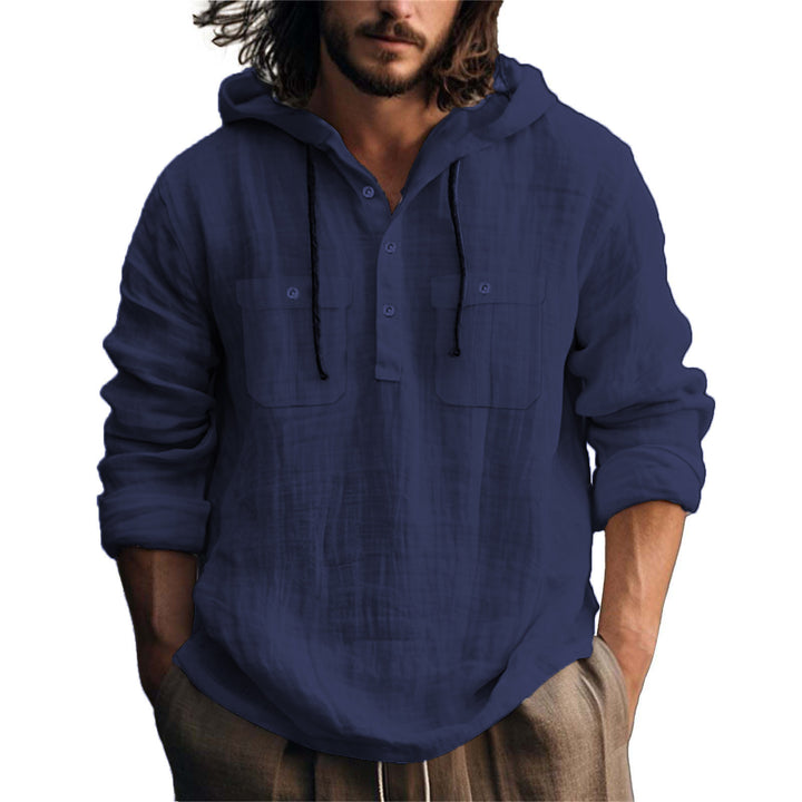 Men's hoodie shirt with practical pockets and stylish button placket design Lune London