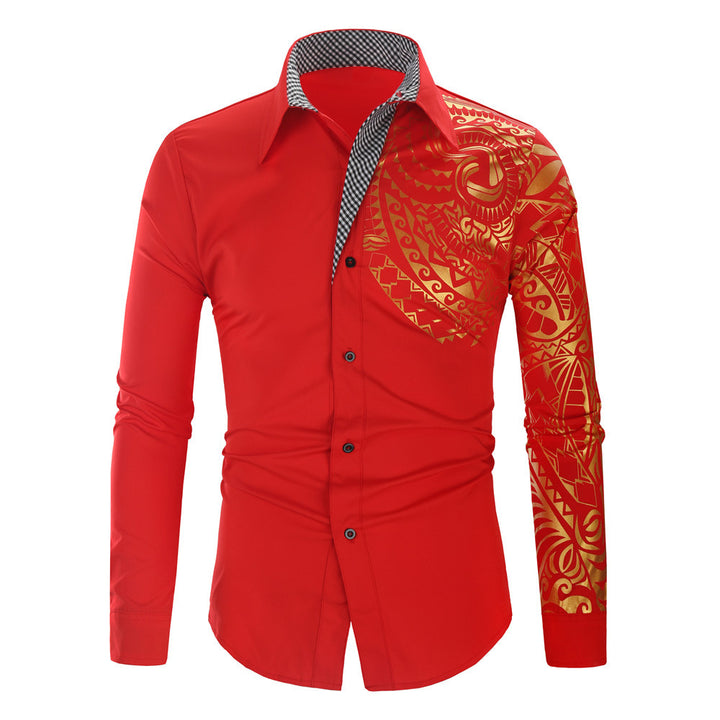 Long Sleeve Shirt for Men with Exotic Printed Design and Contrasting Collar Lune London