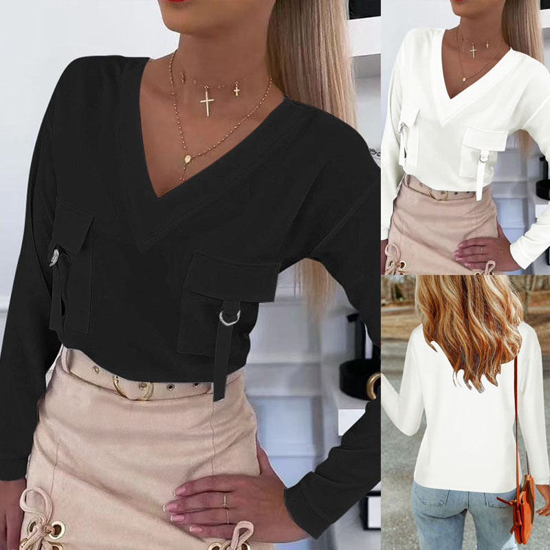 Ladies Stylish Top with V-neck and practical pockets Amarae