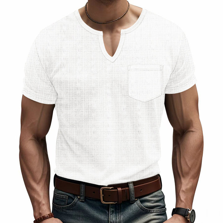 Short trendy short-sleeve shirt for men with structure and Henley collar Lune London