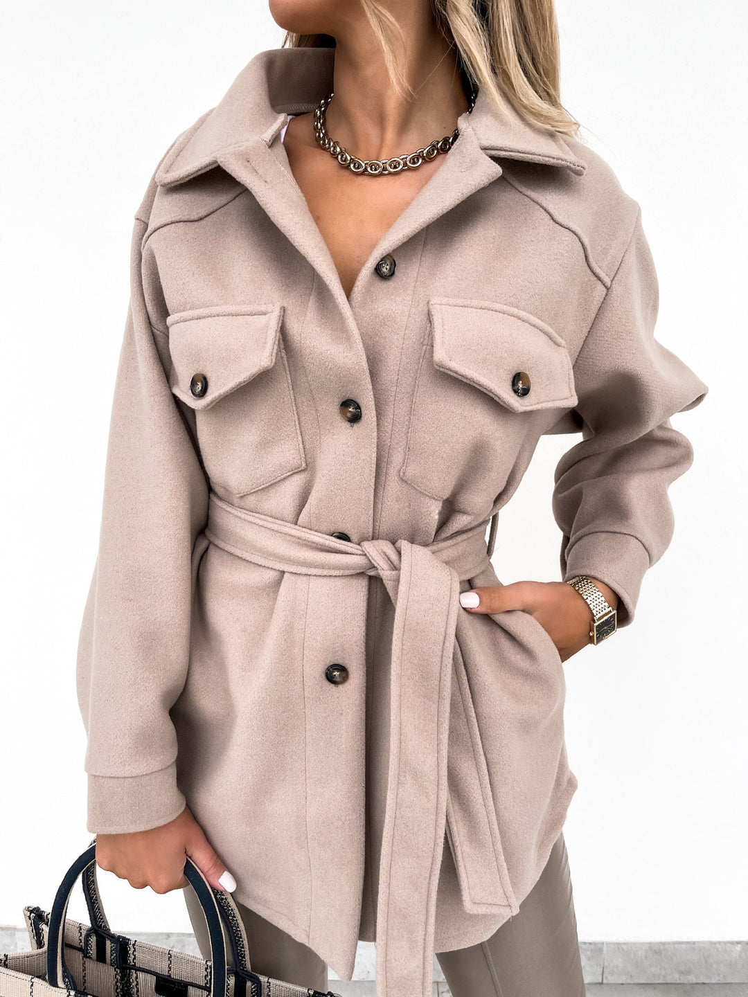 Lune London women's fashion shirt with patch pockets and button closure