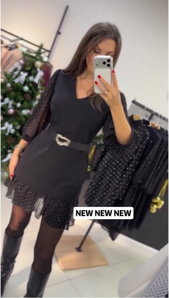 Robe élégante pour dames avec des manches bouffantes transparentes et une ceinture de fermeture Chic & Stil