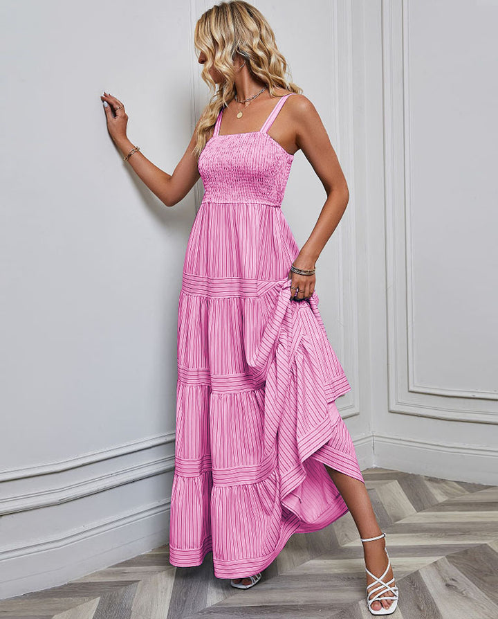 Women's maxi dress with sophisticated pleated design and elastic top Lune London