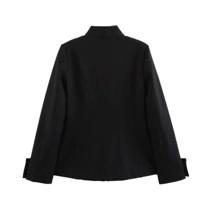 Elegant women's jacket with high collar and gold button details Lune London