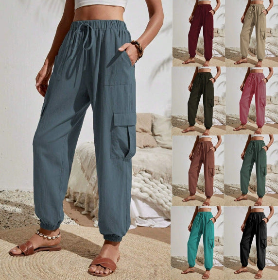 Women's Lightweight Cargo Jogging Pants with Drawstring, Elastic Waistband and Elastic Cuffs Amarae