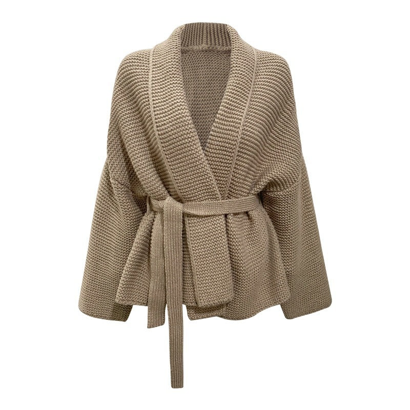 Ladies Chunky Knit Cardigan with Belt and Relaxed Fit Lune London