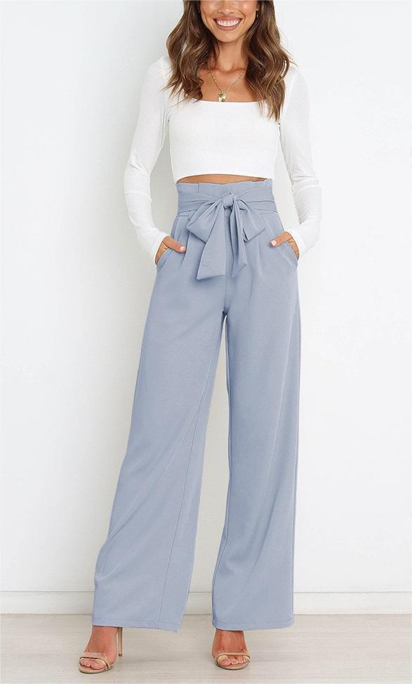Ladies Elegant Loose Fabric Trousers with Waist Belt Lune London