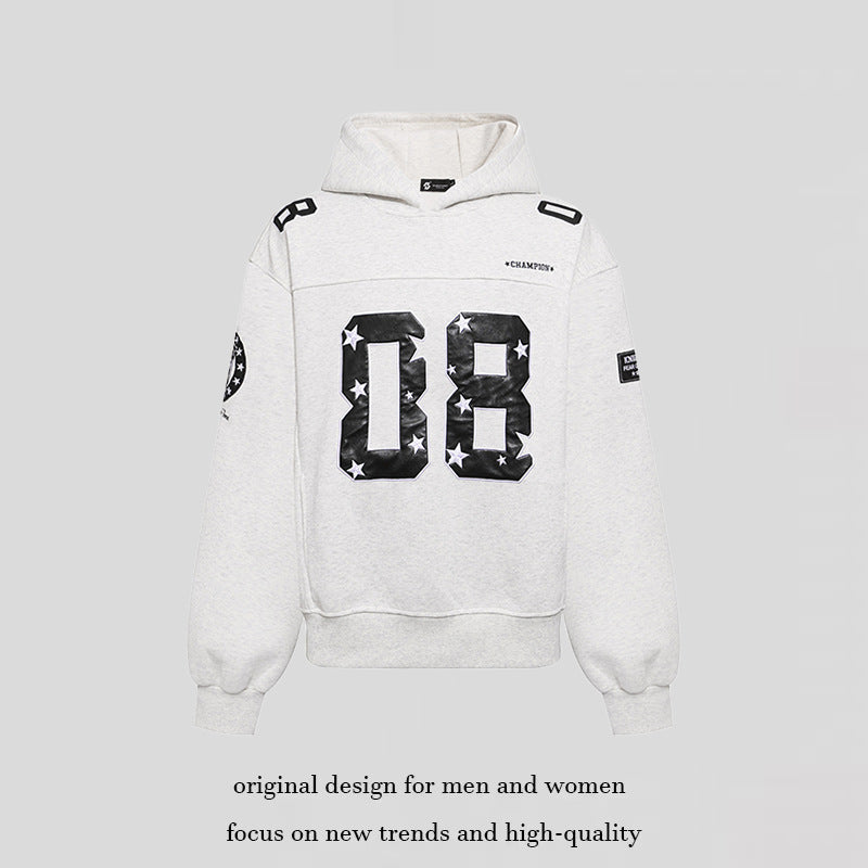 Women's Oversize Hoodie Sweatshirt with Large Number Print and Star Applications Amarae