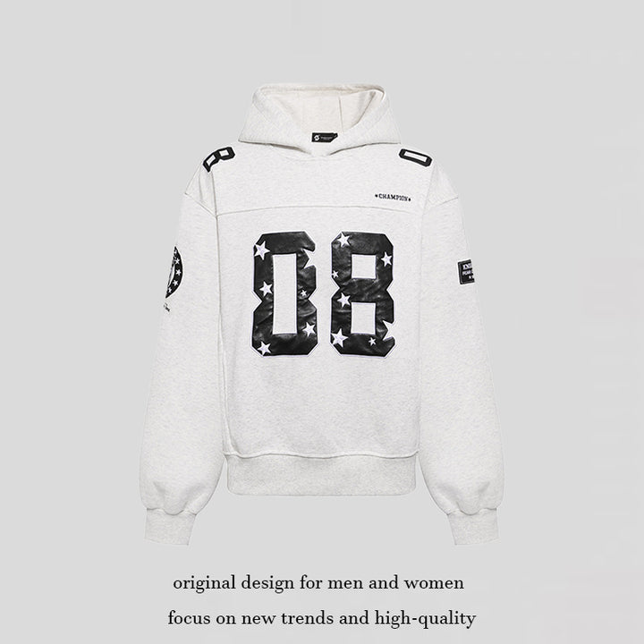 Women's Oversize Hoodie Sweatshirt with Large Number Print and Star Applications Amarae