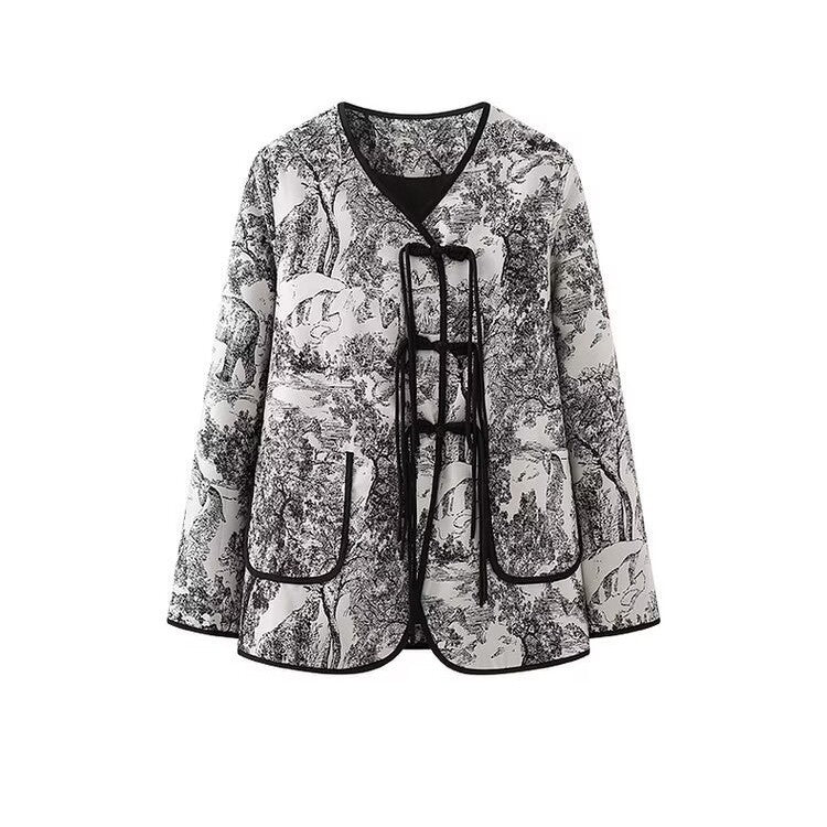 Veste blazer matelassée tendance pour femmes avec impression artistique de maison de campagne Chic & Stil