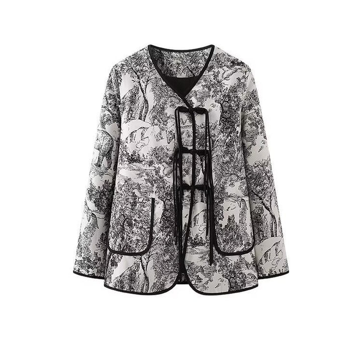 Veste blazer matelassée tendance pour femmes avec impression artistique de maison de campagne Chic & Stil