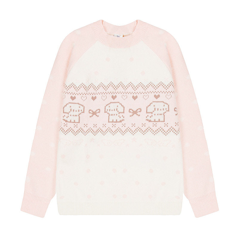 Women's knitted sweater with Norwegian pattern, raglan sleeves and round neckline Amarae