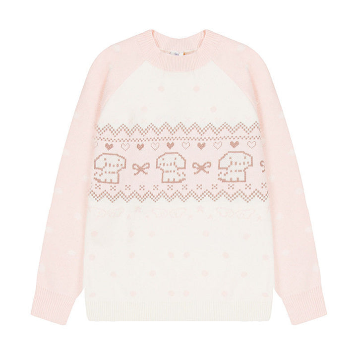 Women's knitted sweater with Norwegian pattern, raglan sleeves and round neckline Amarae