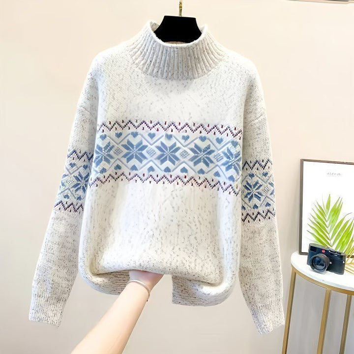 Pull à col montant confortable pour femmes avec motif nordique Chic & Stil
