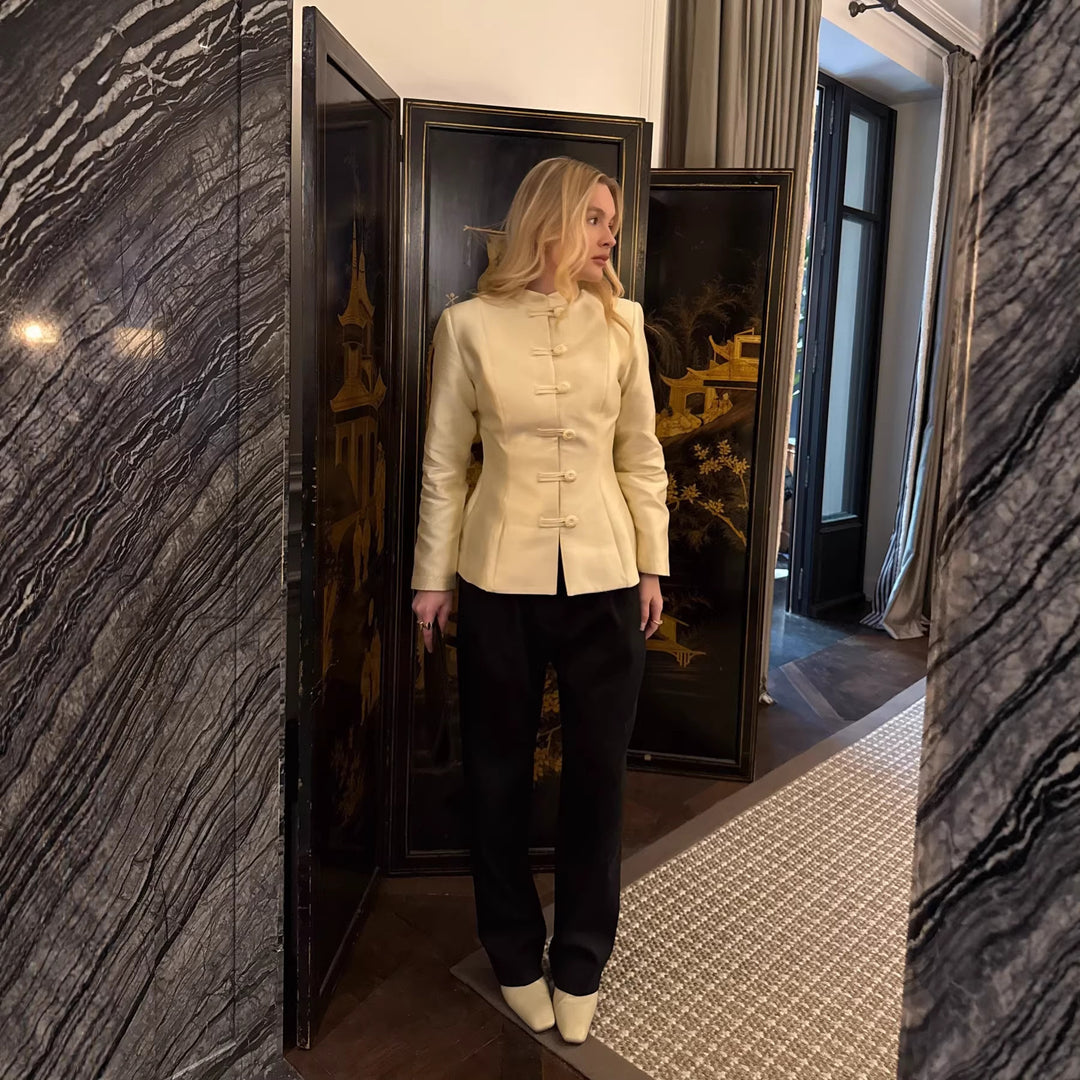 Women's tailored blazer with cord buttons, bell hem and Viennese seams Amarae