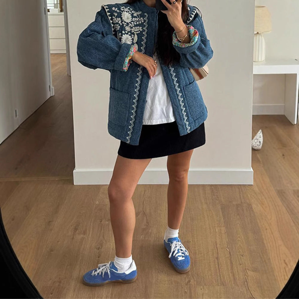 Ladies Embroidered Denim Jacket Lune London