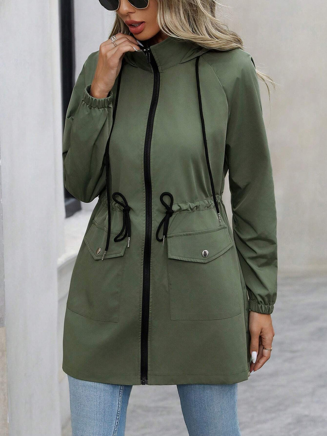 Ladies practical hoodie jacket with adjustable waist and pockets Lune London