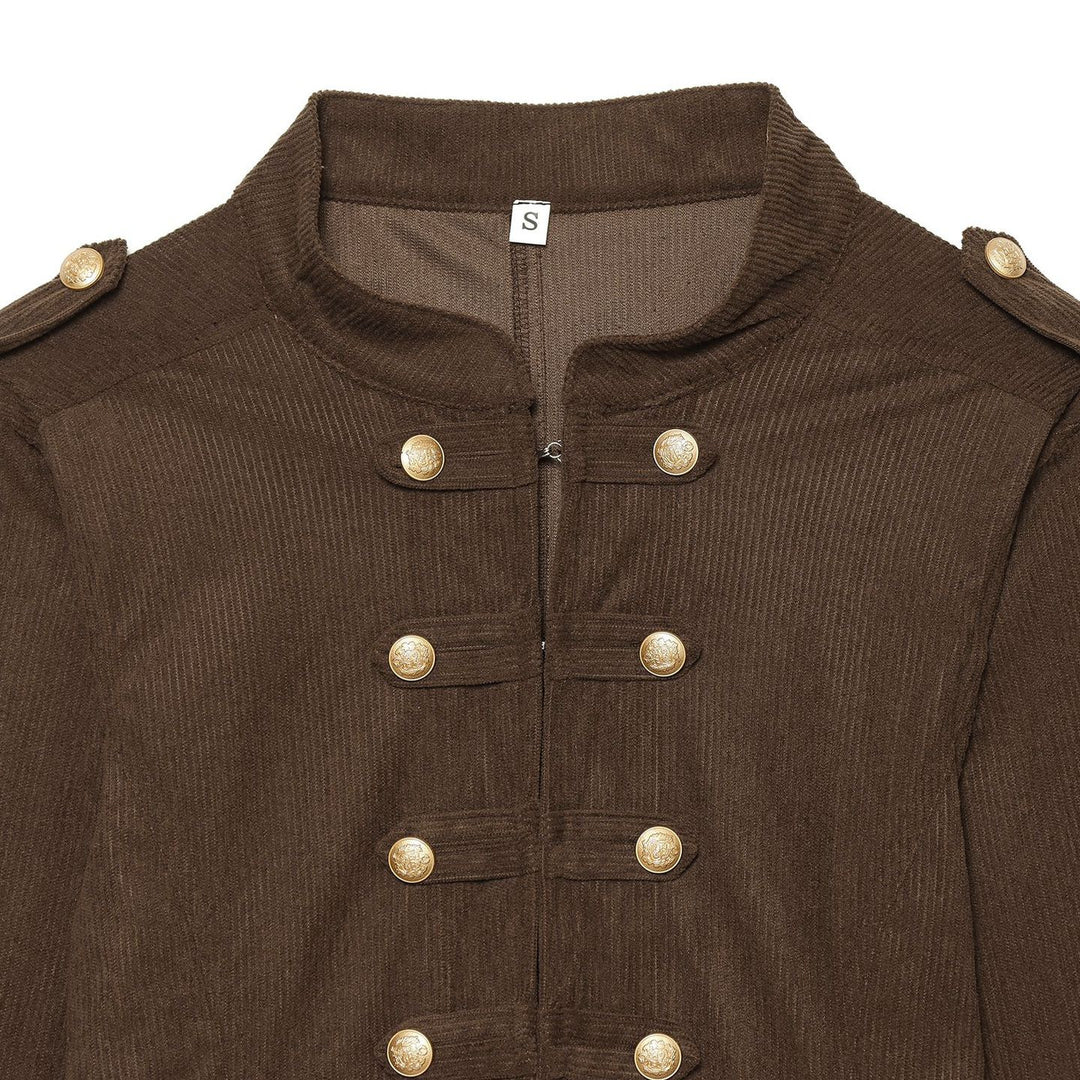 Women's Cropped Military Jacket with Stand-Up Collar, Epaulettes and Decorative Button Placket Amarae