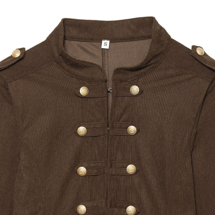 Women's Cropped Military Jacket with Stand-Up Collar, Epaulettes and Decorative Button Placket Amarae