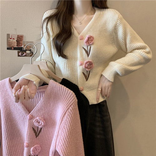 Knitted women’s jacket with floral appliqués Amarae