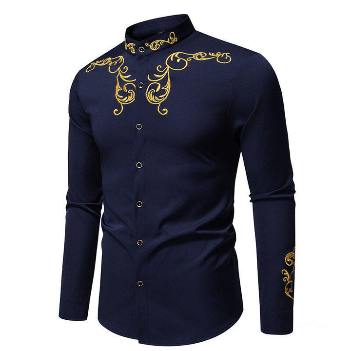 Men's long sleeve shirt with elegant embroidery and modern collar Lune London