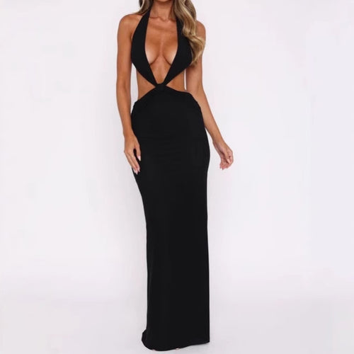 Luxury maxi dress for ladies with deep V-neck and bold cut-out details Amarae