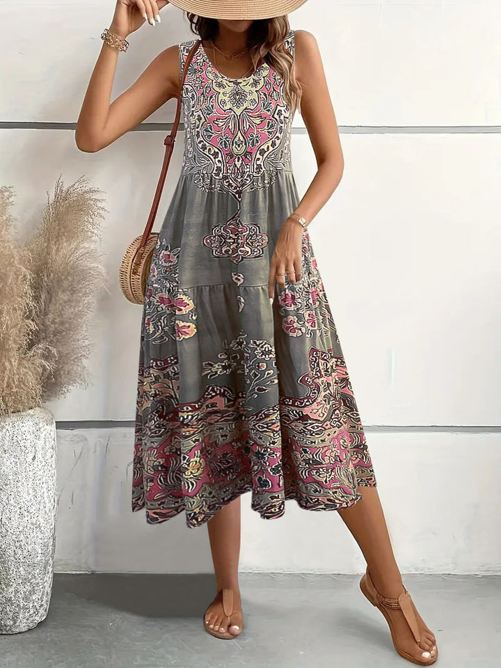 Ladies Bohemian Artistic Midi Dress Lune London