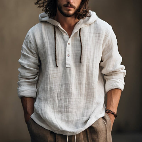 Men's casual hoodie t-shirt with button placket and long sleeves Amarae