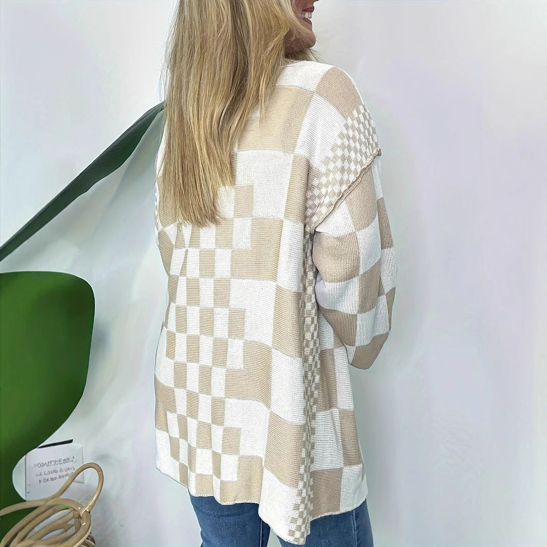 Ladies Oversize Cardigan with plaid pattern Lune London