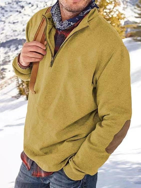Men's fleece pullover with practical zip opening and trendy leather accents Lune London