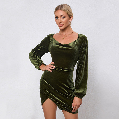 Robe mini en velours pour femme avec un col en œillet élégant et des manches bouffantes élégantes Chic & Stil