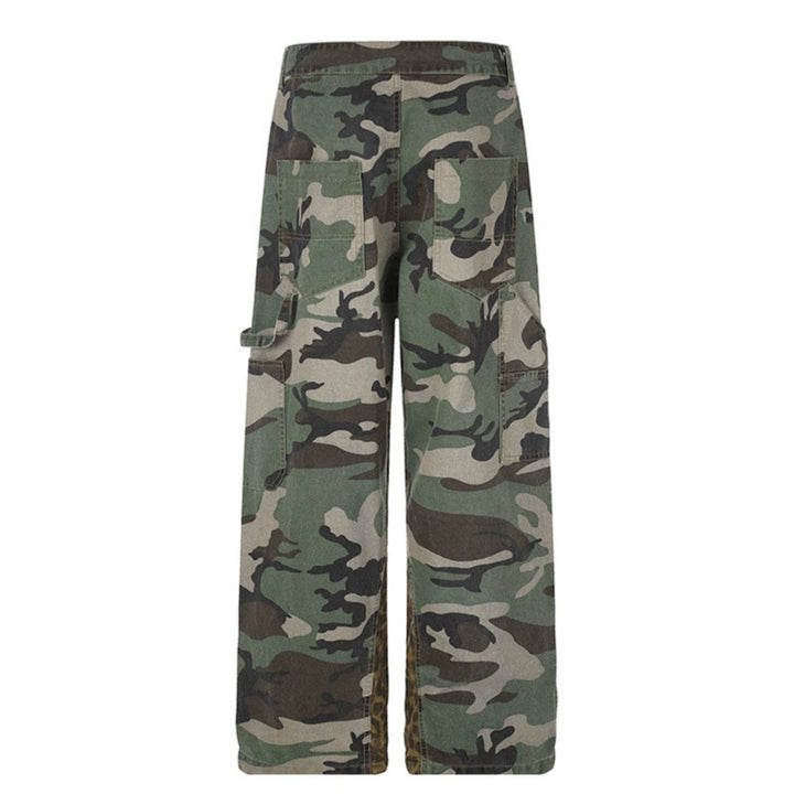Women's wide cargo pants with camouflage print and leopard contrast stripes Amarae