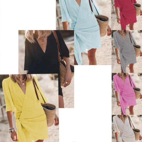 Wrap dress for women with fluid cut and narrow belt Amarae