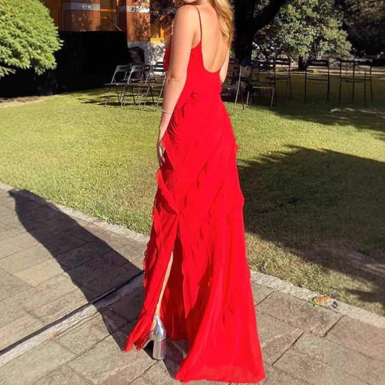 Ladies Elegant Maxi Dress with Refined Ruffle Details Lune London