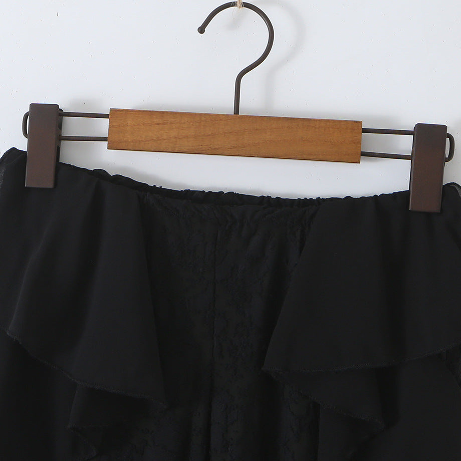 Ladies ruffle pants with lace, flared bell and layered chiffon ruffles Amarae